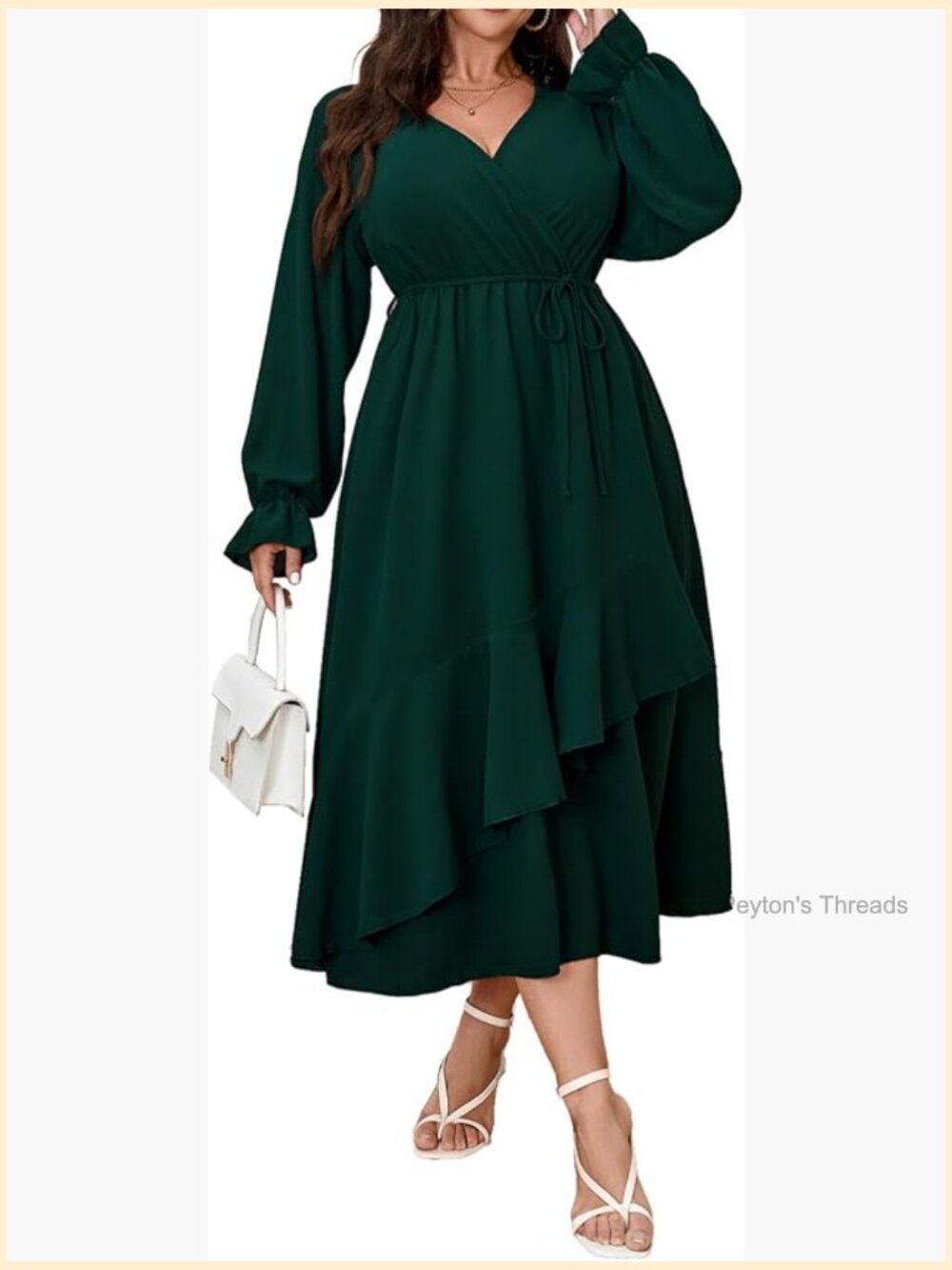 Plus Size Faux Wrap V Neck Maxi Dress Long Sleeve Ruffle Hem Split